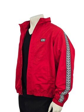 Obey Red Track Jacket Mens Medium Lightweight Polyester